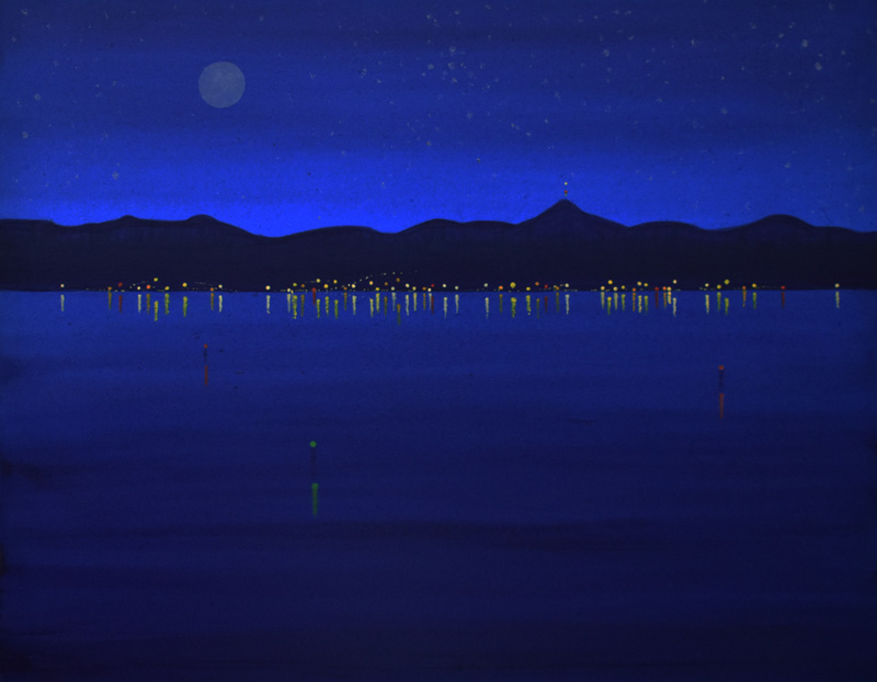 contemporary night water view art painting