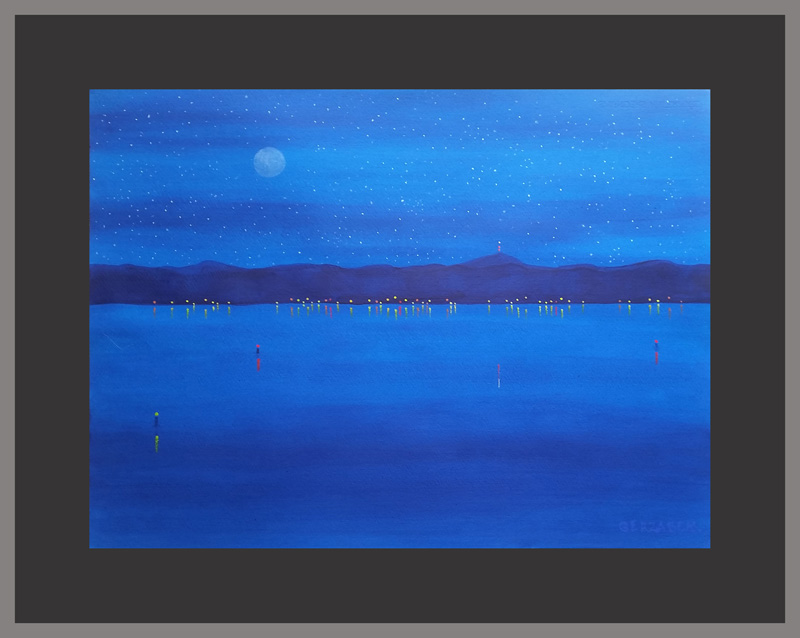 seascape painting starry night reflections framed