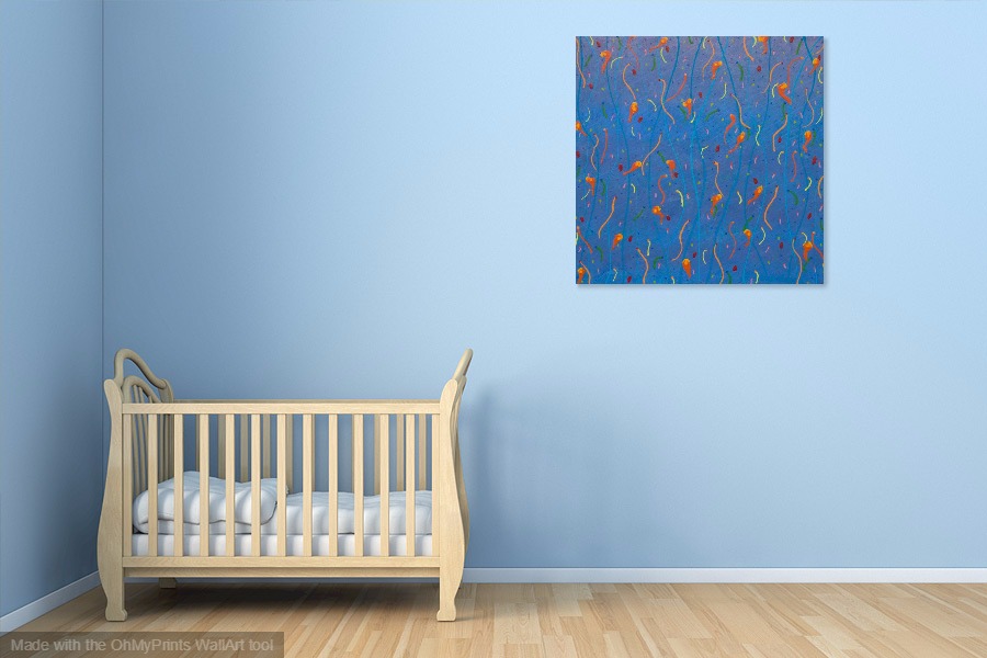march of microbes lavender blue original acrylic abstract painting on wall