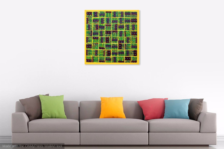 squares contemporary abstract geometric pattern mixed media painting on wall
