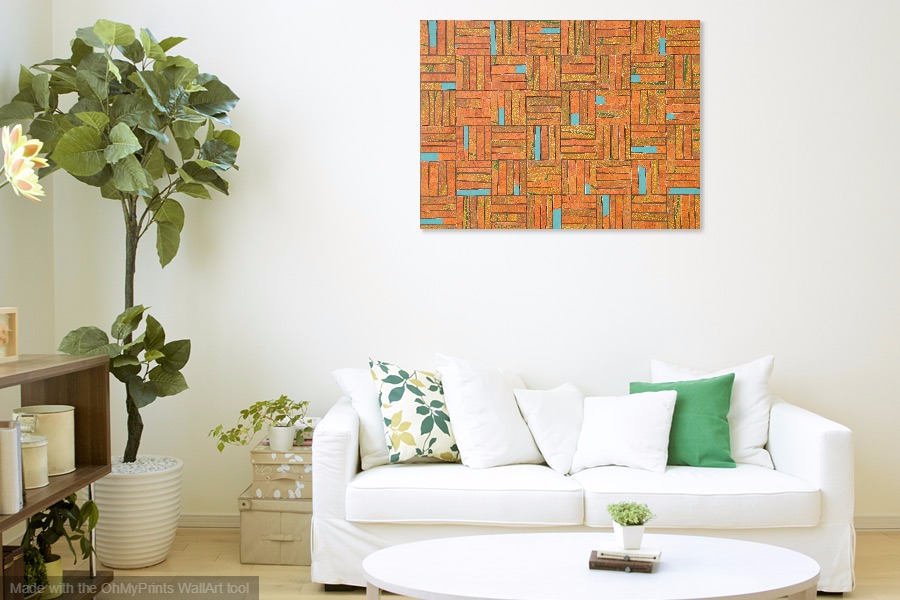 contemporary abstract geometric pattern recycled materials mixed media artwork on wall