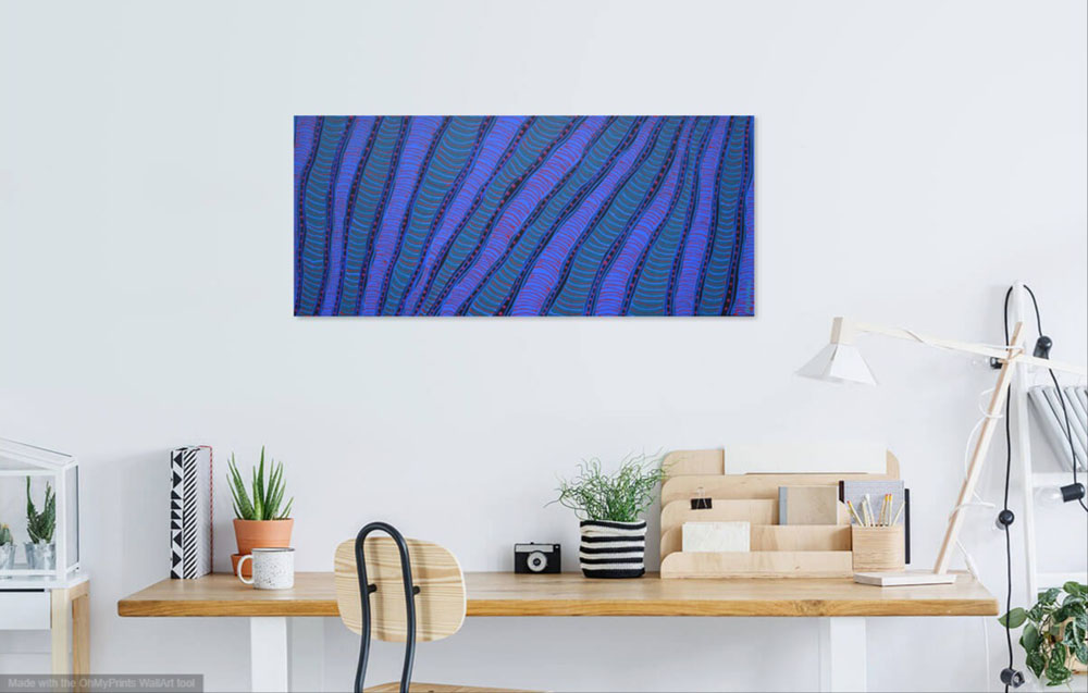 on wall image of abstract contemporary blue and dark teal painting
