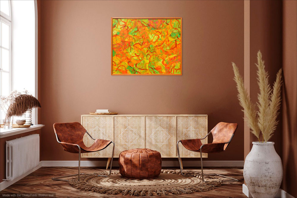 on wall image of colourful abstract contemporary art painting