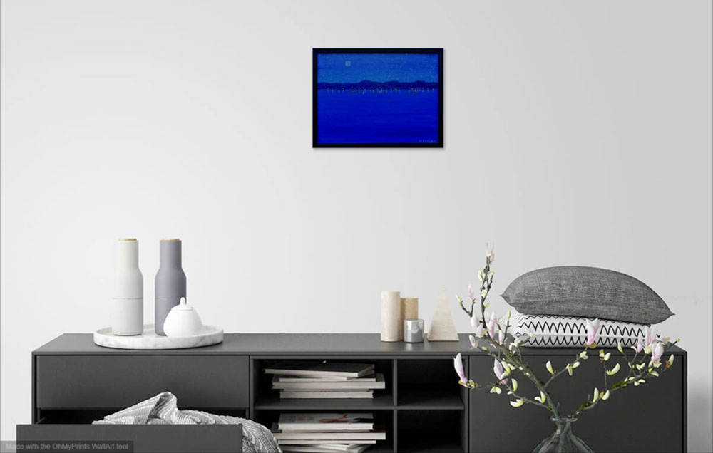 on wall image reflections dark blue seascape painting