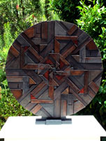 geometric timber mandala sculpture moon side