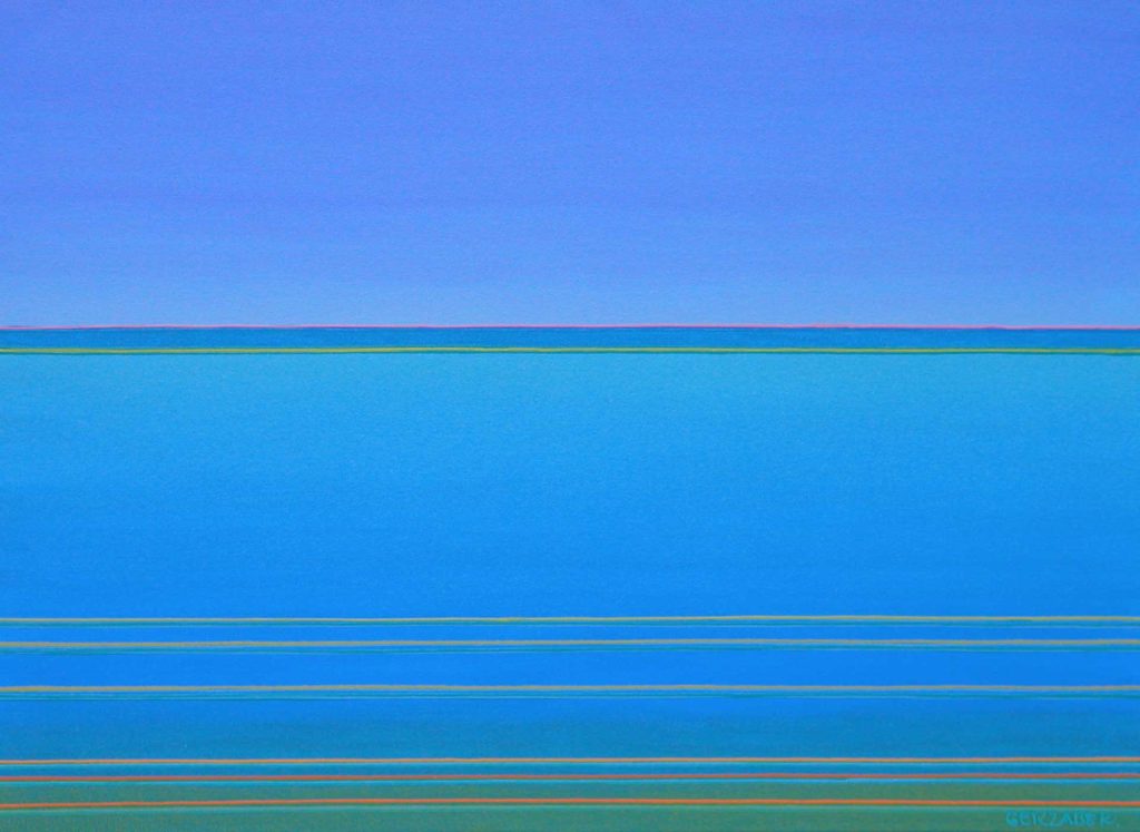 semi-abstract seascape painting different shades of cool and warm blues