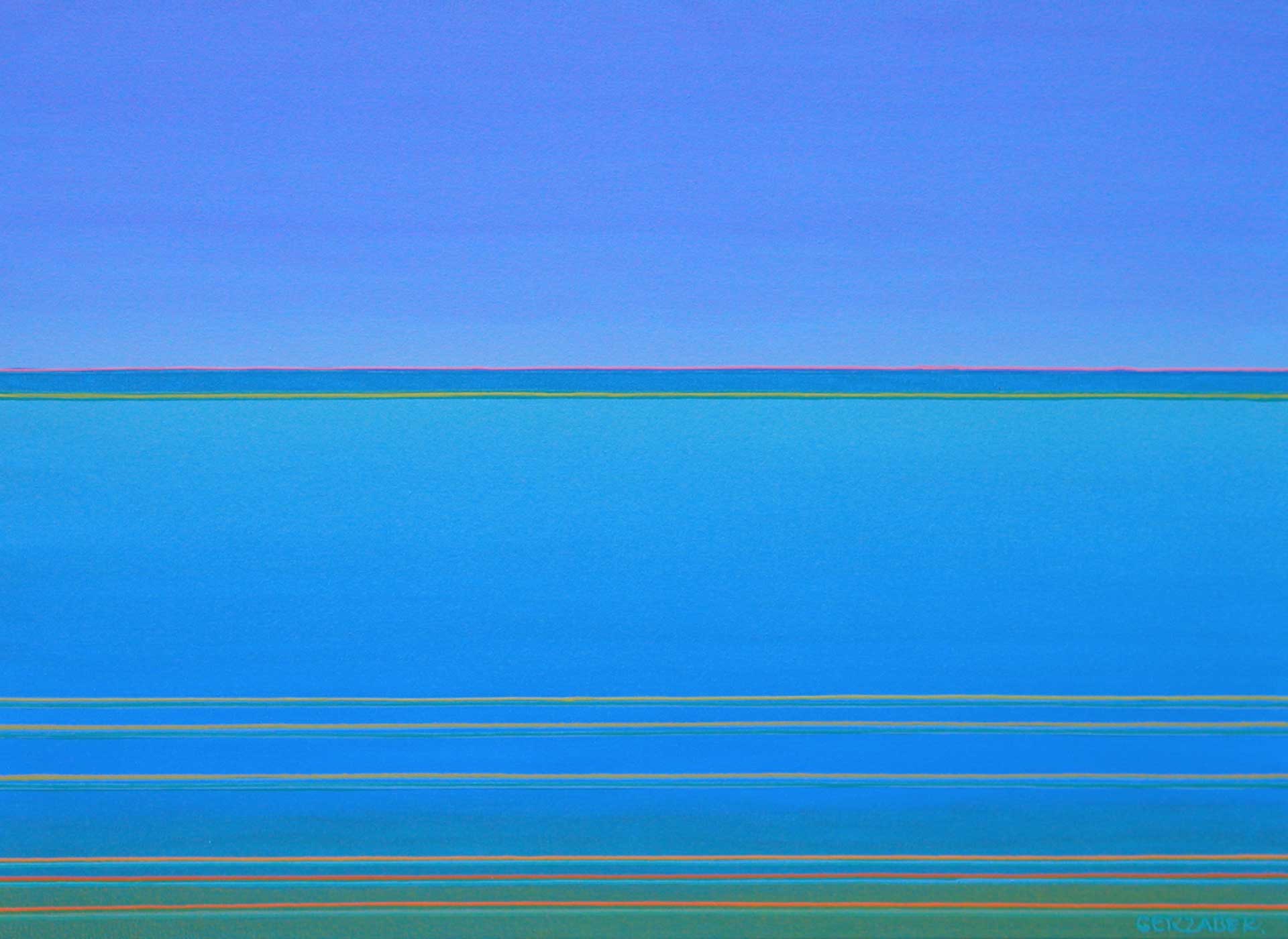 semi-abstract seascape painting different shades of cool and warm blues